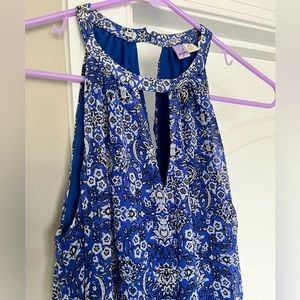 Sleeveless halter high low floral dress